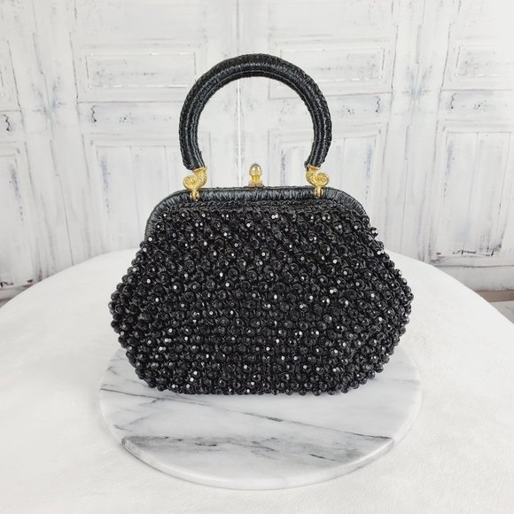 Handbags - Vintage Wicker Straw & Bead Handbag Clutch